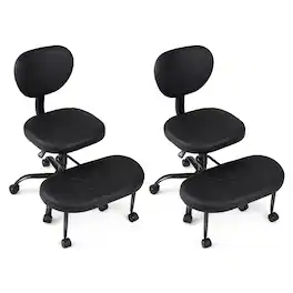 Costway - 2 PCS Ergonomic Cross Legged Office Chair with Wheels, Height-Adjustable Seat - Black