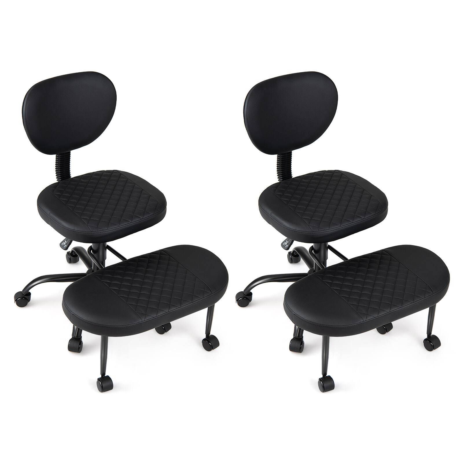 Front. Costway - Costway 2 PCS Ergonomic Cross Legged Office Chair with Wheels, Height-Adjustable Seat - Black.