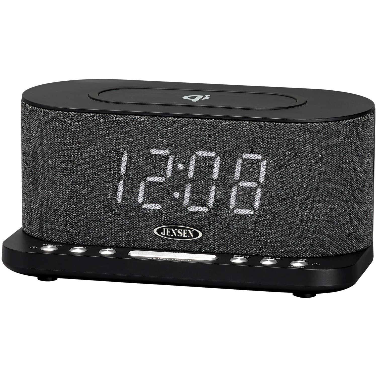 Jensen - FM Digital Dual-Alarm Clock Radio, Large Display, Wireless Qi, USB Charging, Aux Input, Battery Backup, QiCR-50 - Black