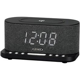 Jensen - FM Digital Dual-Alarm Clock Radio, Large Display, Wireless Qi, USB Charging, Aux Input, Battery Backup, QiCR-50 - Black