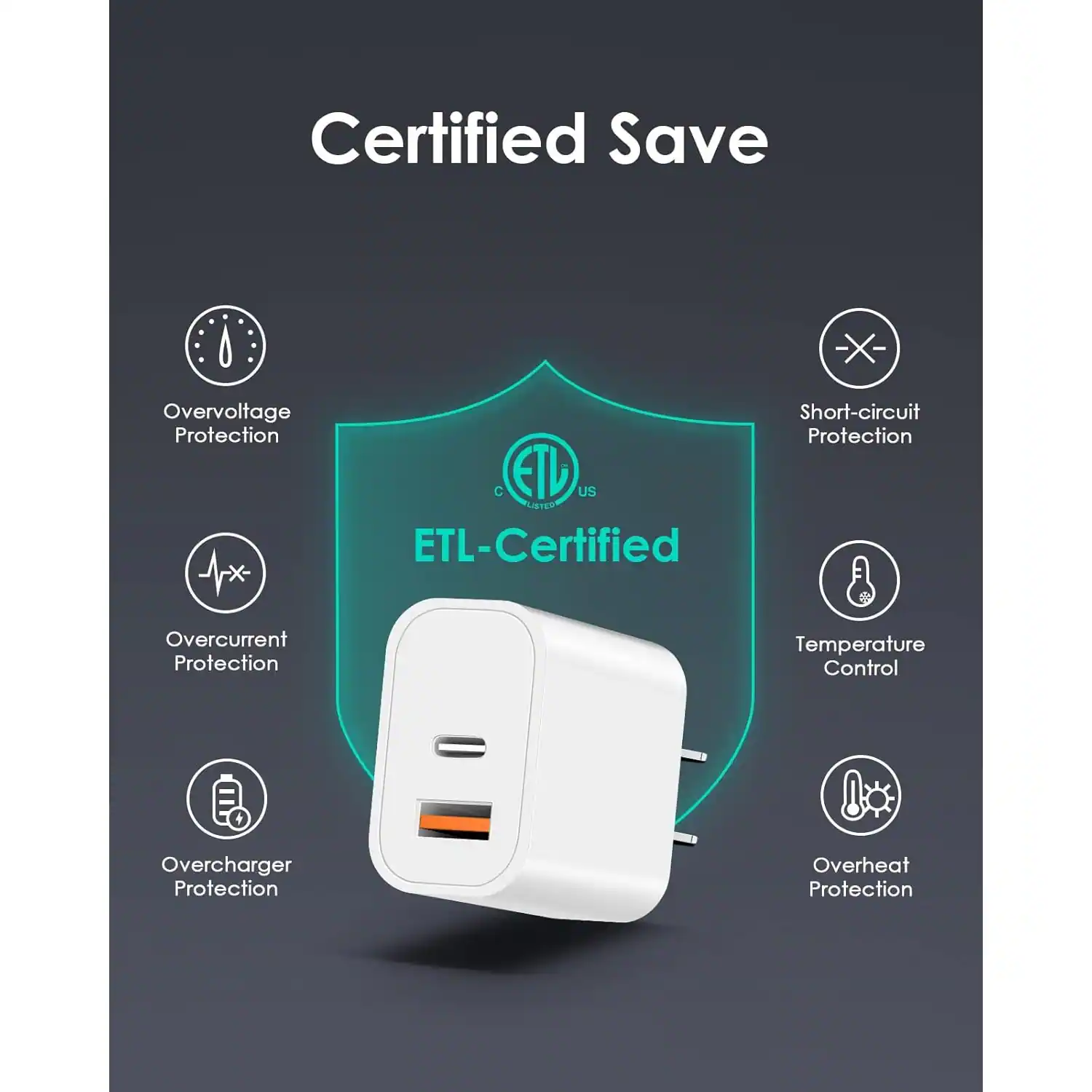 Certified Save

Overvoltage Protection
Short-circuit Protection
Overcurrent Protection
Temperature Control
Overcharger Protection
Overheat Protection

ETL-Certified