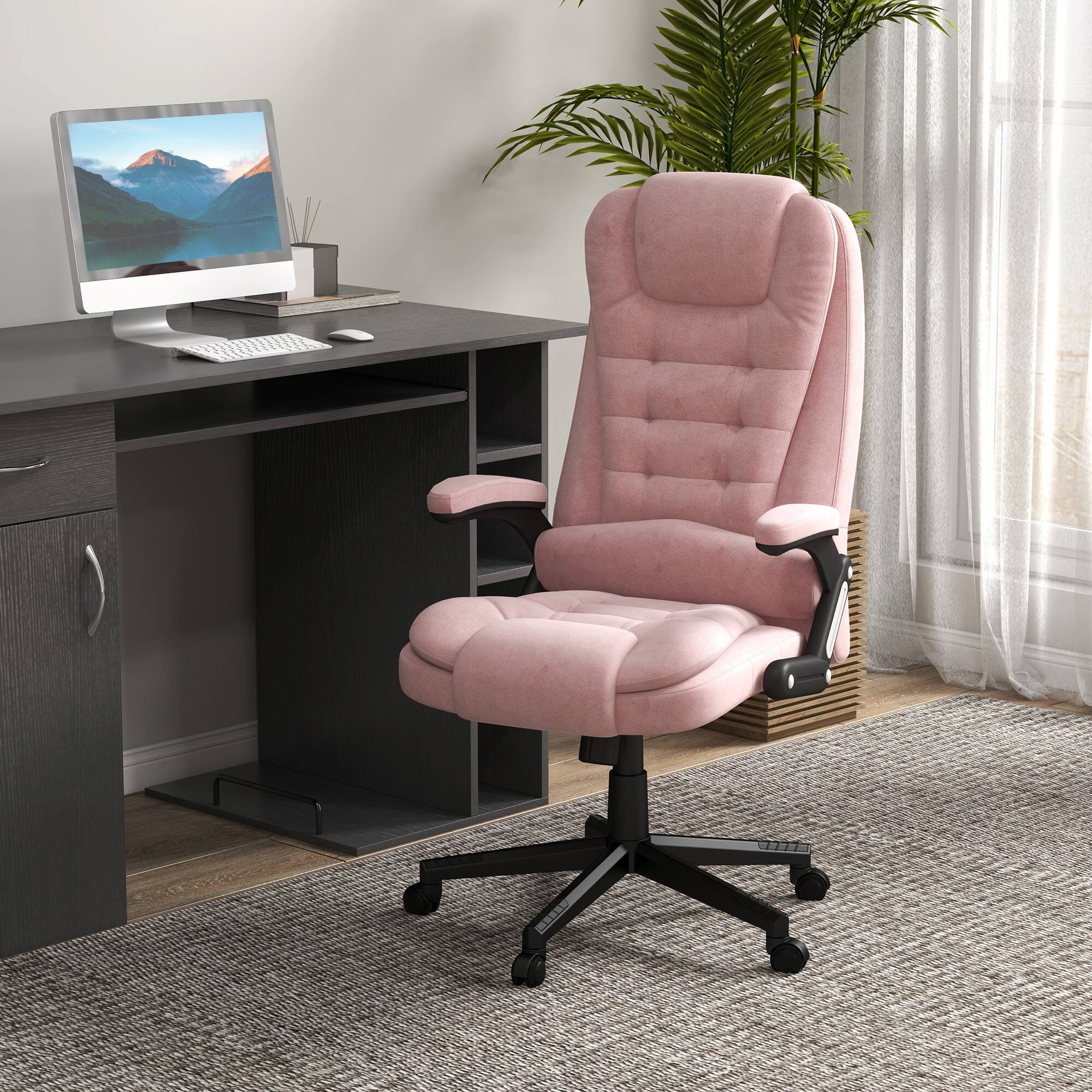 Alt View 2. Homcom - 6 Point Vibrating Massage Office Chair with Heat, Velvet High Back Executive Chair with Reclining Backrest - Pink.