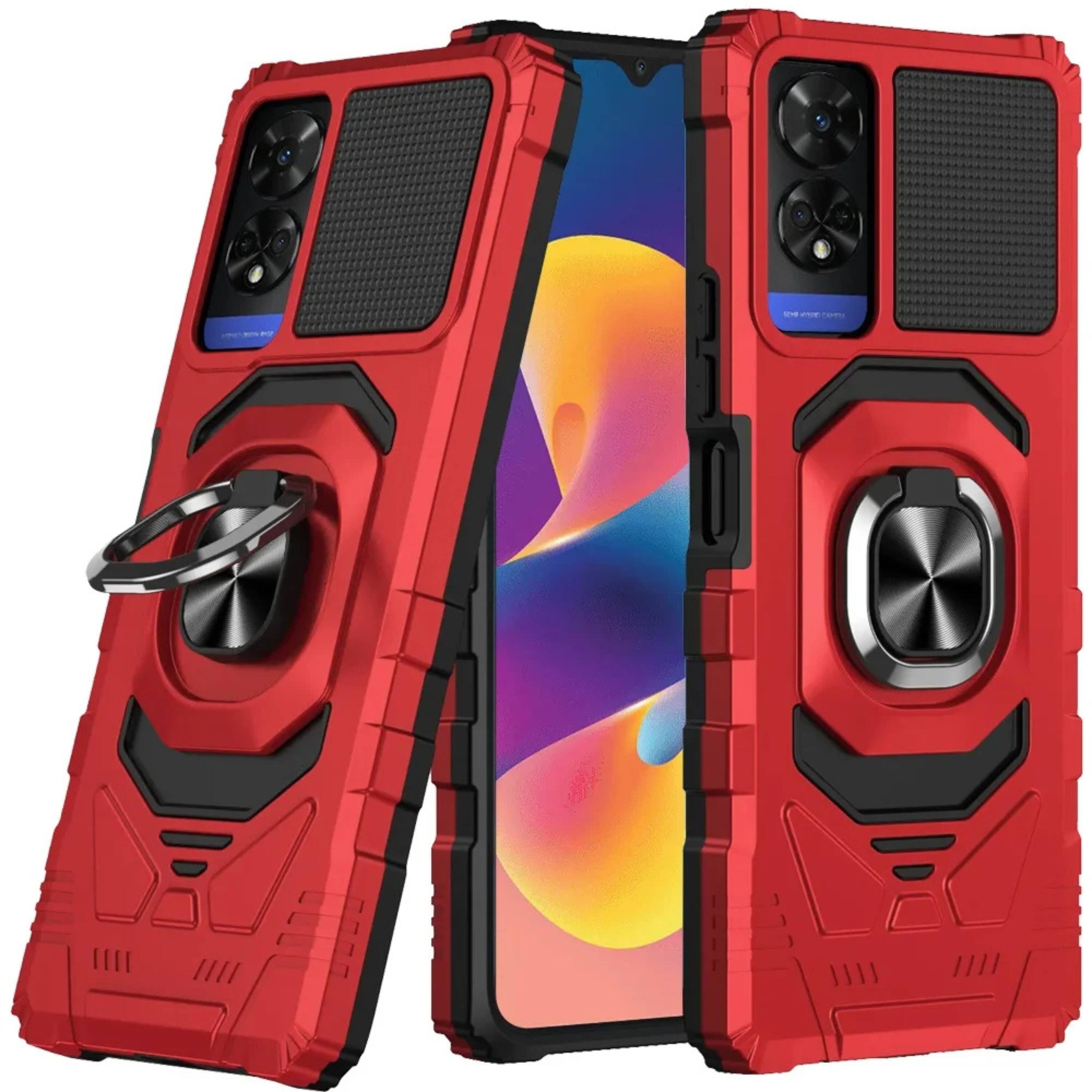 Front. Kitcheniva - Shockproof Dual Layer Magnetic Ring Stand Phone Case For TCL 50 XE 5G Red - Red.