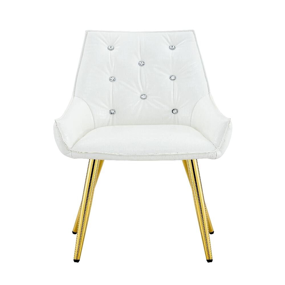 Alt View 7. Loheer - Loheer Crocodile Pattern Dining Chair White PU Leather Accent Chair Diamond Tufted Set of 2 - White.