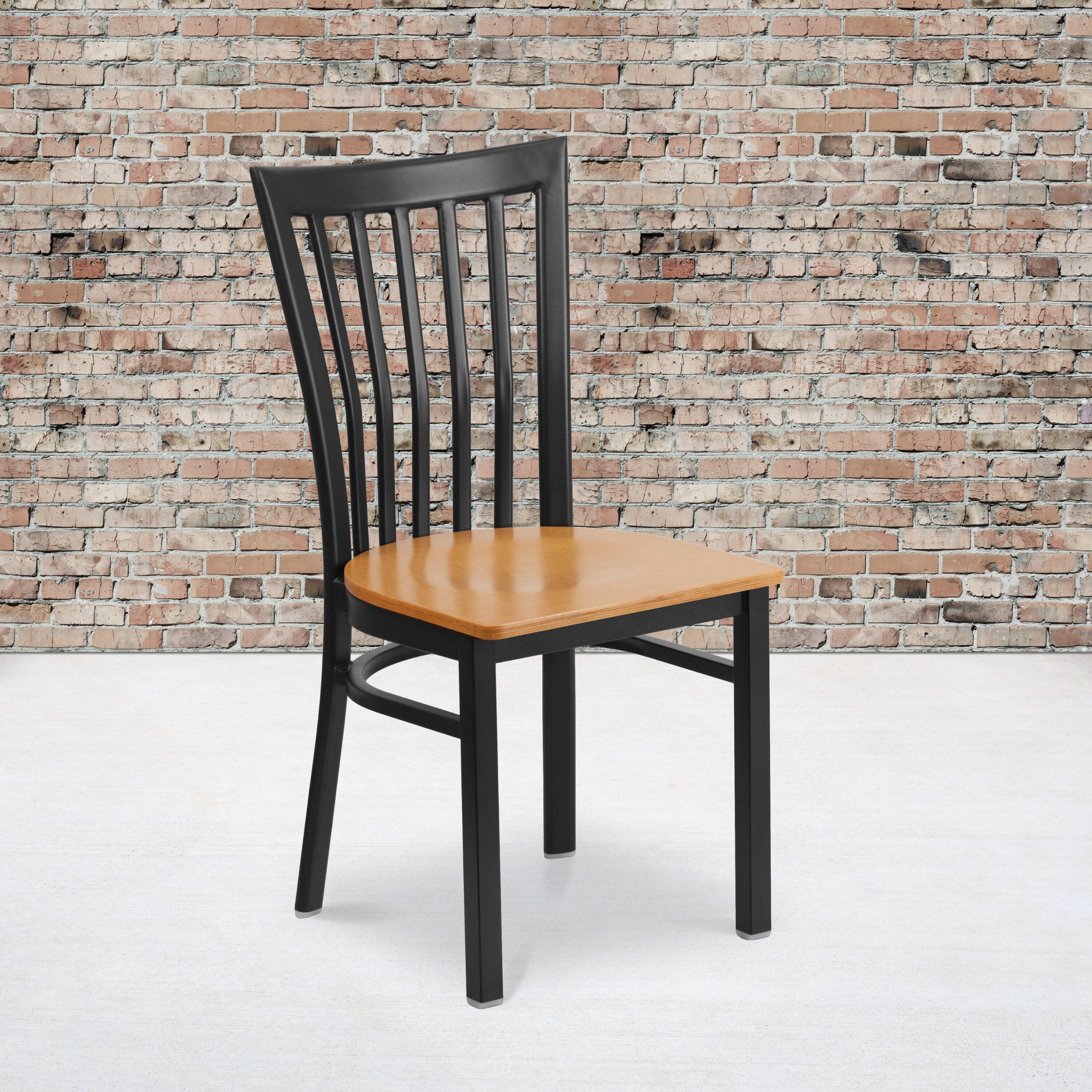 Alt View 1. Emma + Oliver - School House Back Metal Restaurant Dining Chair - Natural Wood Seat/Black Metal Frame.
