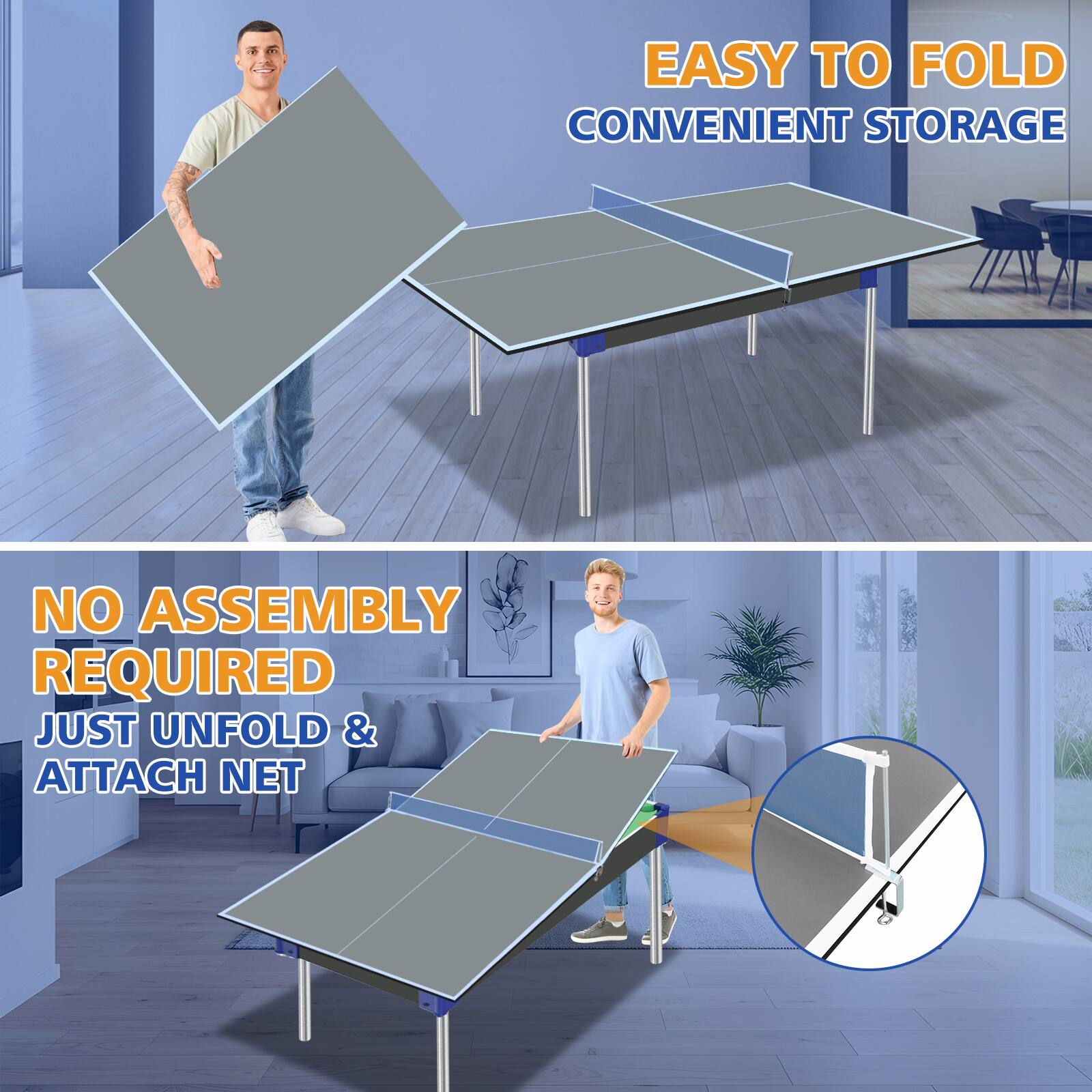EASY TO FOLD  
CONVENIENT STORAGE  

NO ASSEMBLY REQUIRED  
JUST UNFOLD & ATTACH NET