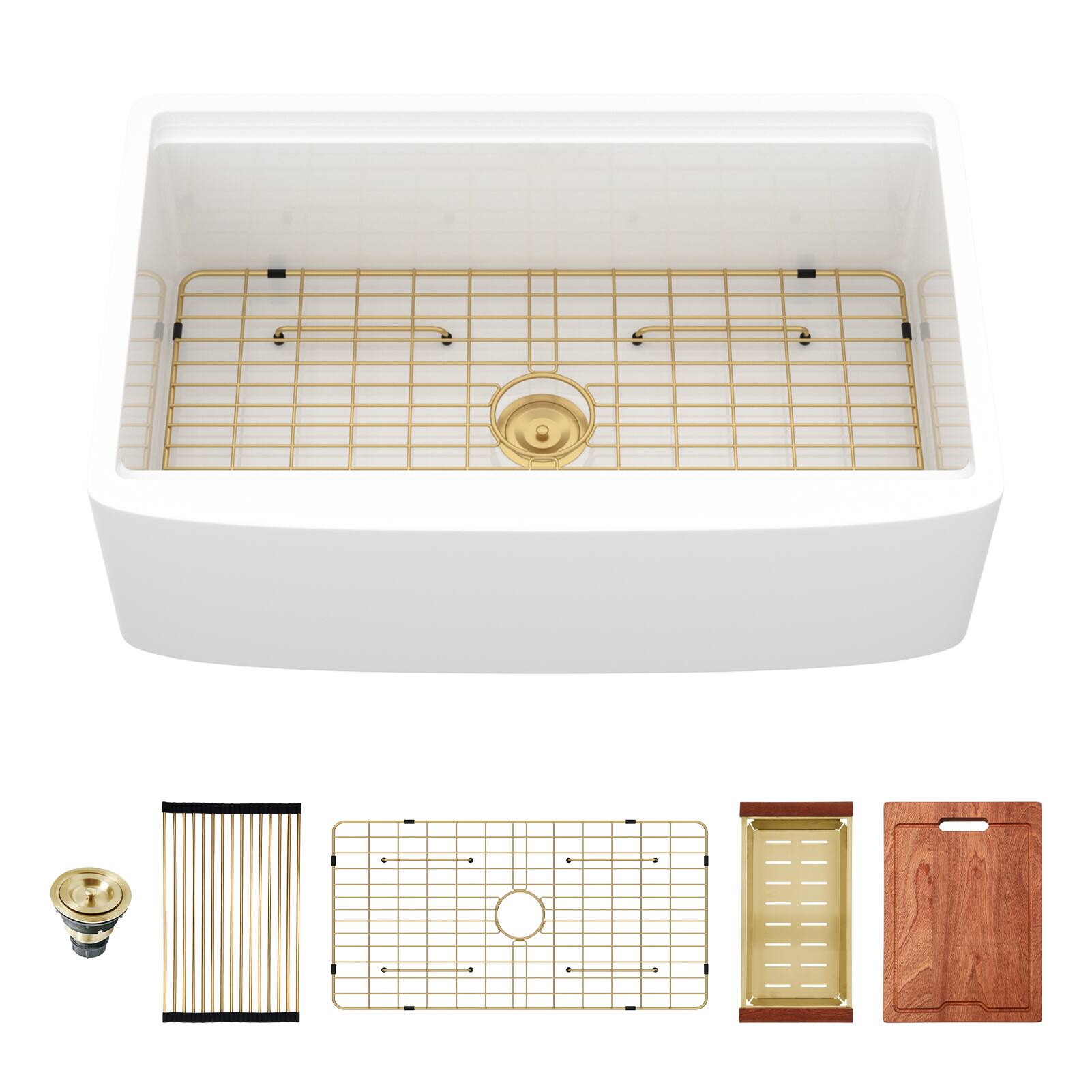 Alt View 5. Siljoy - 33" White Farmhouse Kitchen Sink Workstation - 33 x 21 x 10 inch White Porcelain Ceramic Sngle Bowl Kitchen Sink - White.