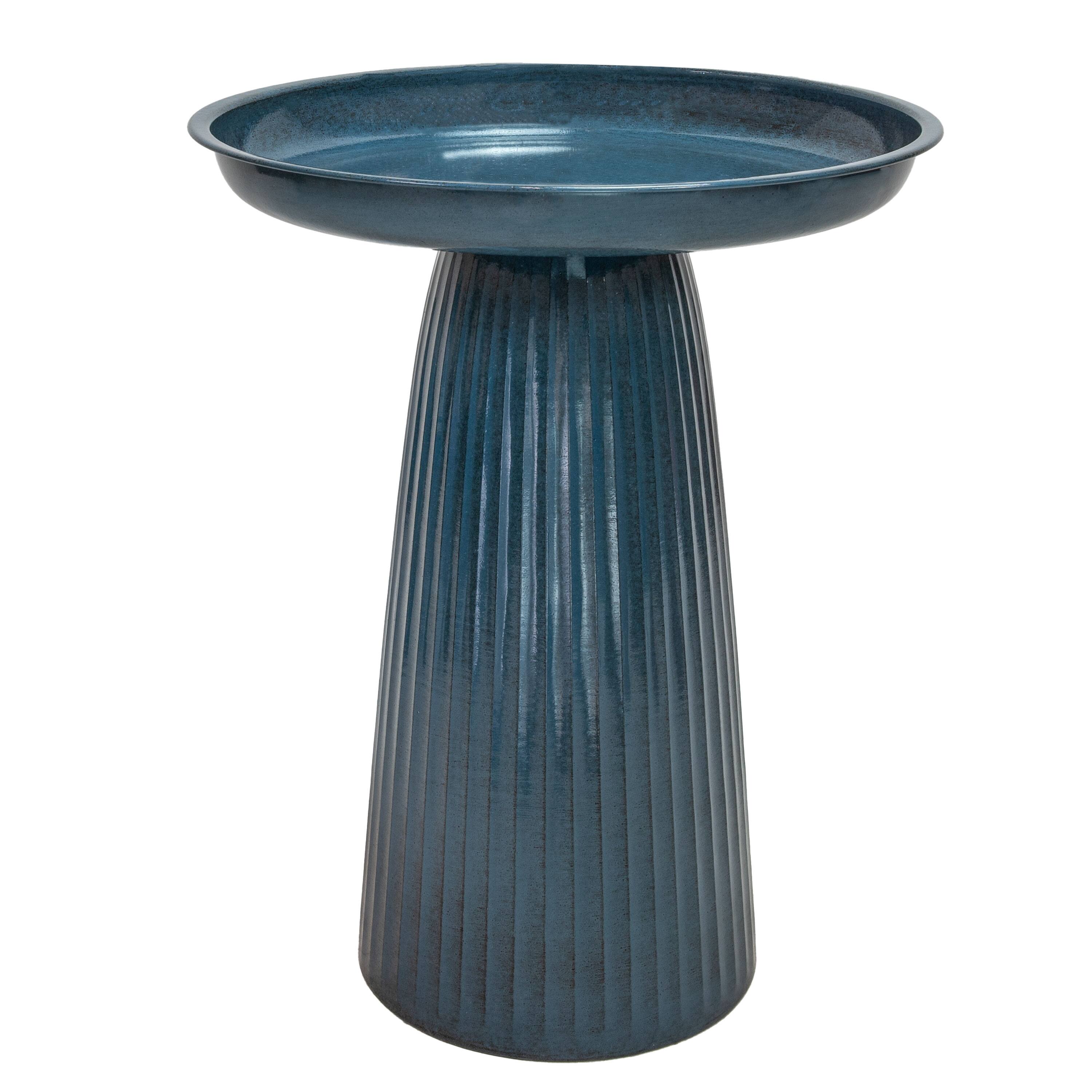 Front. Sunnydaze - Gleeful Garden Metal Outdoor Bird Bath - Blue.
