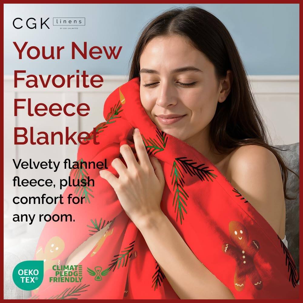 CGK Linens - Your New Favorite Fleece Blanket  
Velvety flannel fleece, plush comfort for any room.  
CLIMATE PLEDGE FRIENDLY  
OEKO TEX
