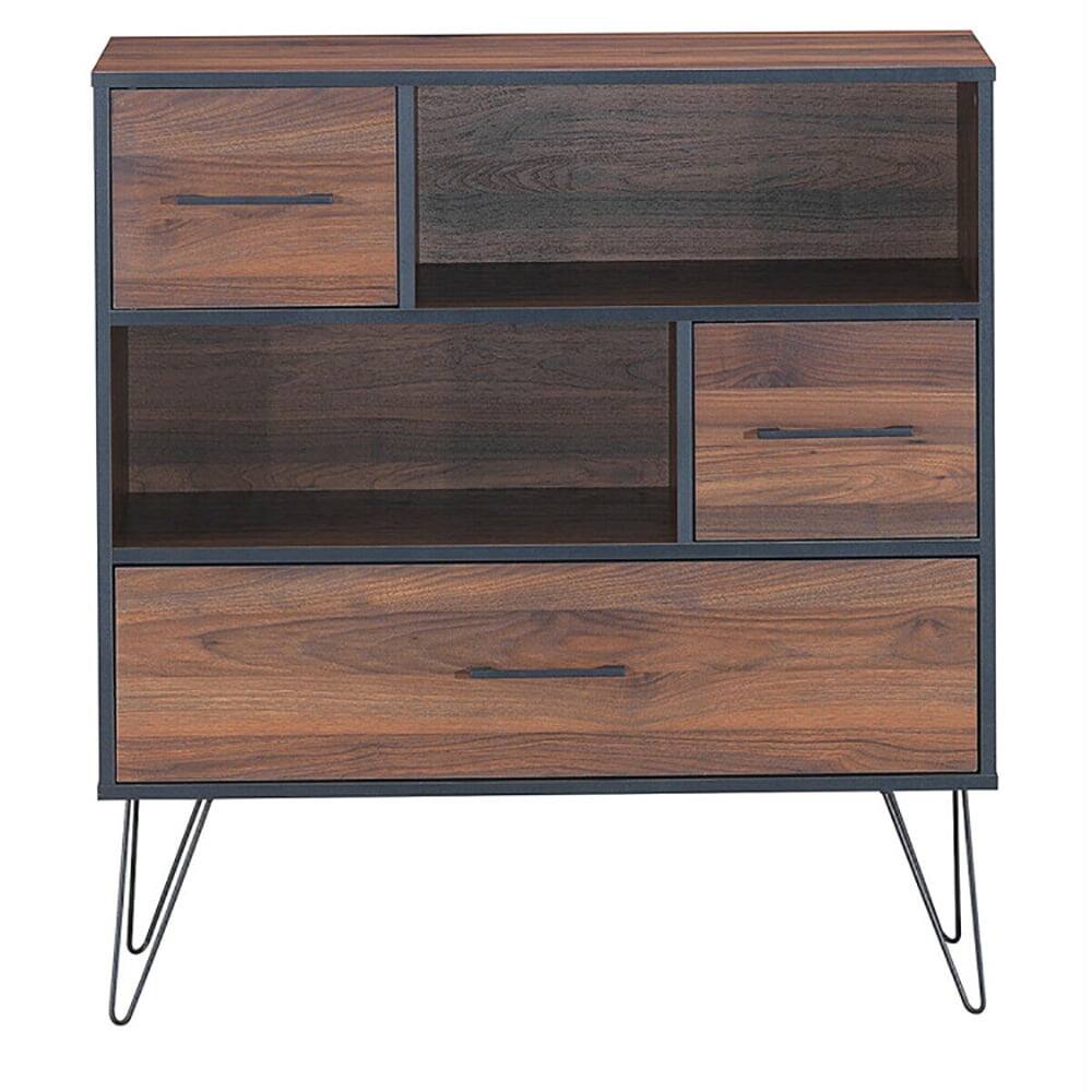 Alt View 4. Kadyn - 3Tier Wood Storage Cabinet with Drawers and 4 Metal Legs - Walnut.
