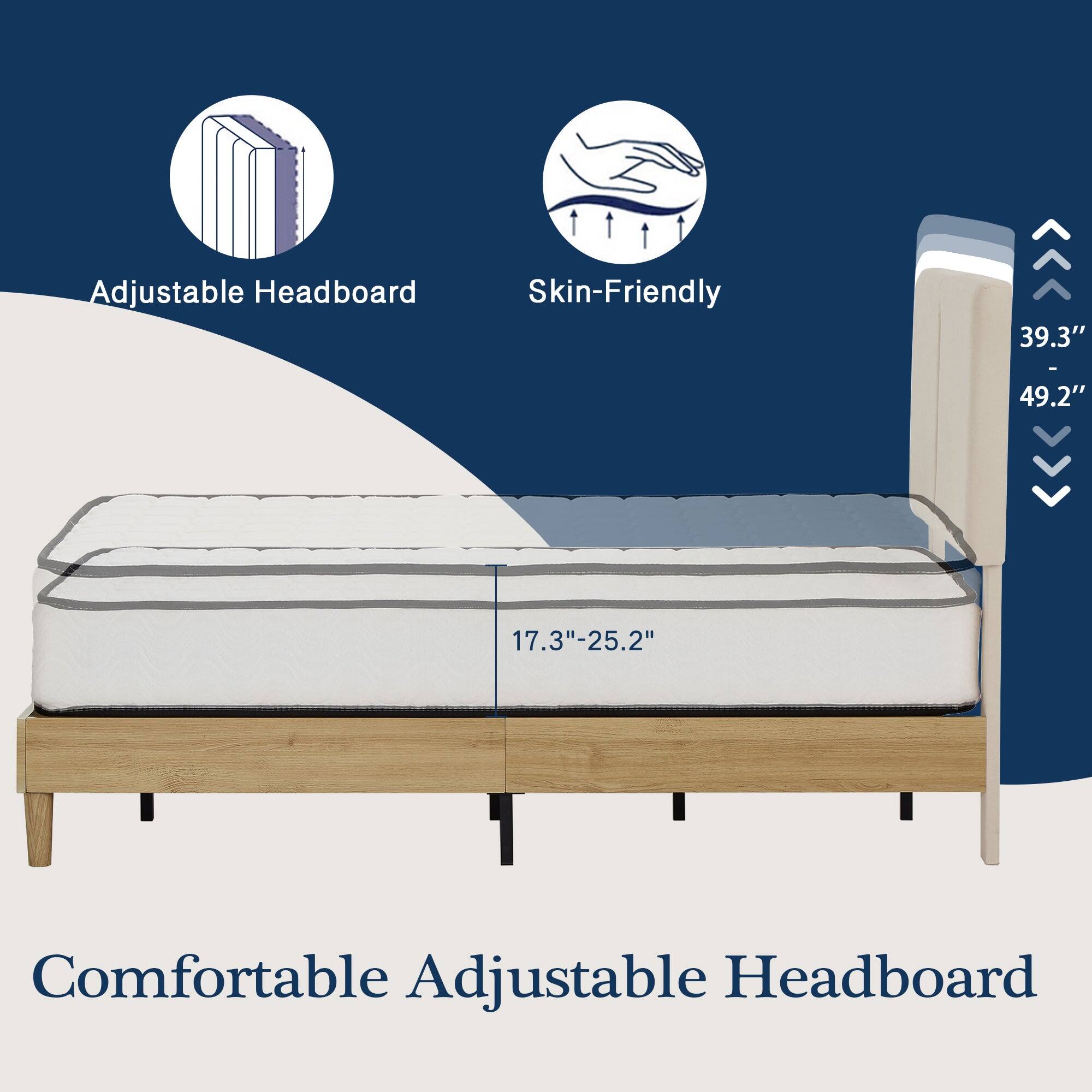 Adjustable Headboard  
Skin-Friendly  
Comfortable Adjustable Headboard  

Dimensions:  
39.3" - 49.2"  
17.3" - 25.2"