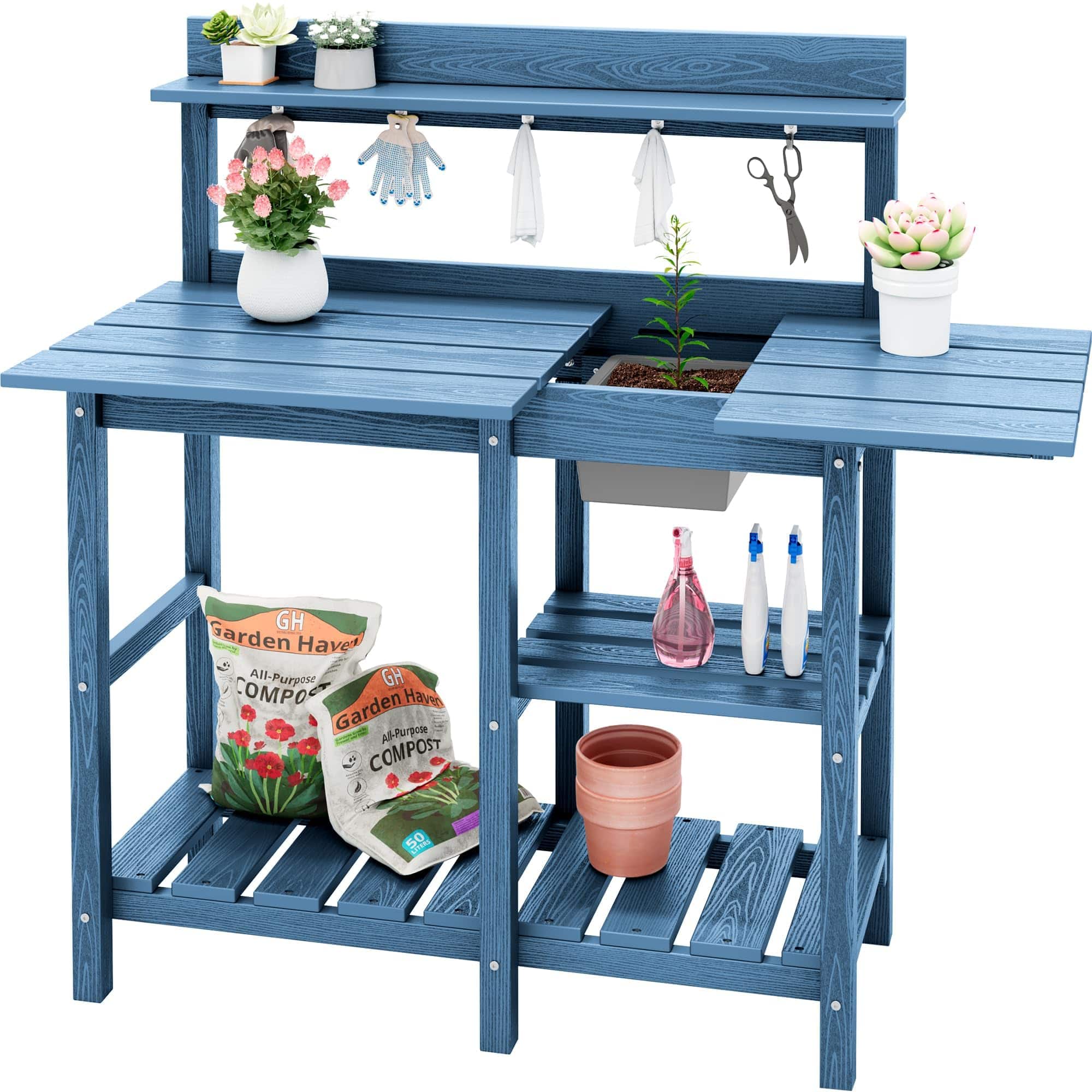 SERWALL - Outdoor Potting Bench with Removeable Sink, Rot-resistant HDPE Potting Table for Outside Gardening, All Weather Use - Blue price history on PriceWatchPro