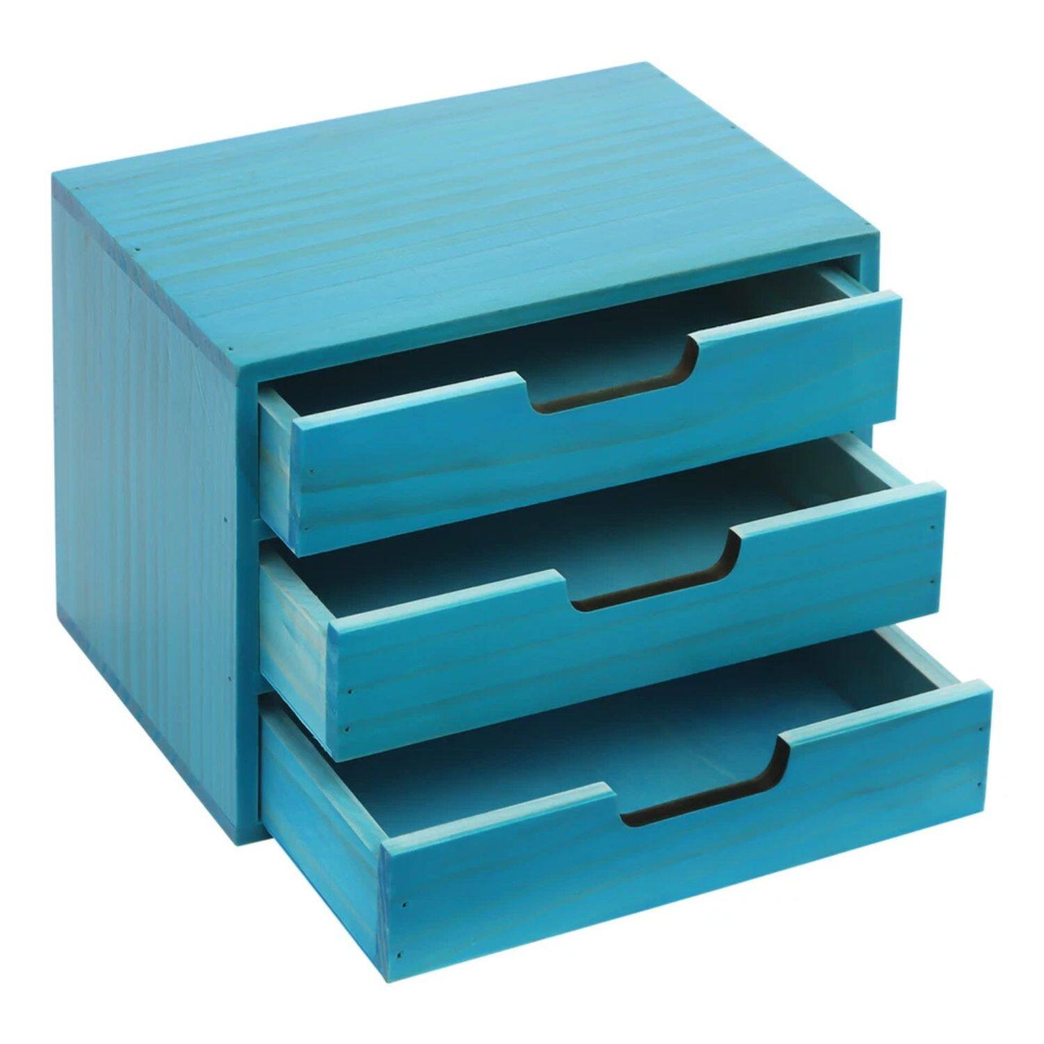 Angle. Home Collection - 4-Drawer Blue Desk Organizer – Desktop Storage Cabinet for Office Supplies - Blue.