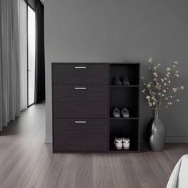 TinyHomie - Shoe Rack 39.6in H 2 Doors 1 Drawer 3 Shelves Wengue - Bedroom - Black