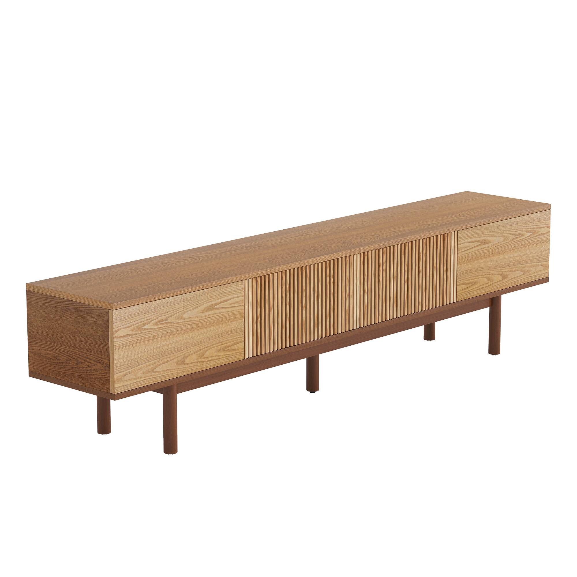 Alt View 4. luck idea - 86.6" Solid Wood TV Stand, Media Console with Storage Space - Natural Color.