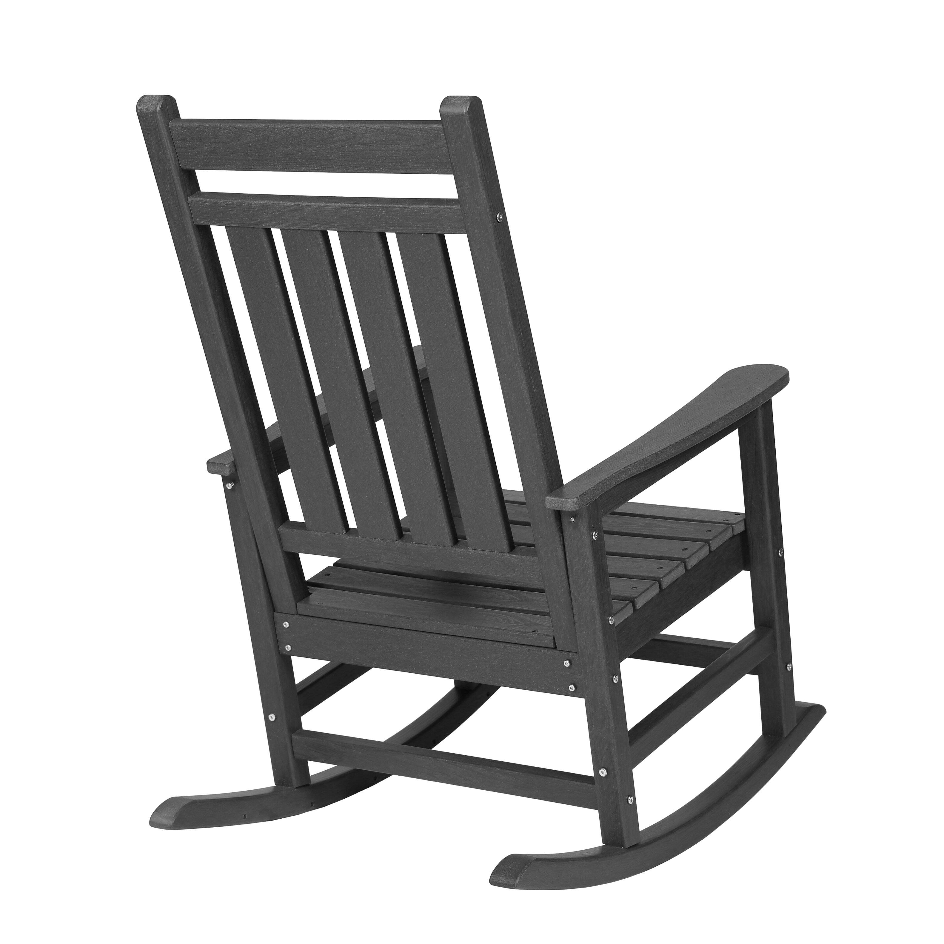 Alt View 3. Boyel Living - Oversized HDPE Outdoor Rocking Chair with Wood Texture - Grey.