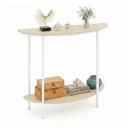 Gymax - Half Moon Console Table 40'' 2-Tier Entryway Table w/Storage Shelf Sofa Table - White