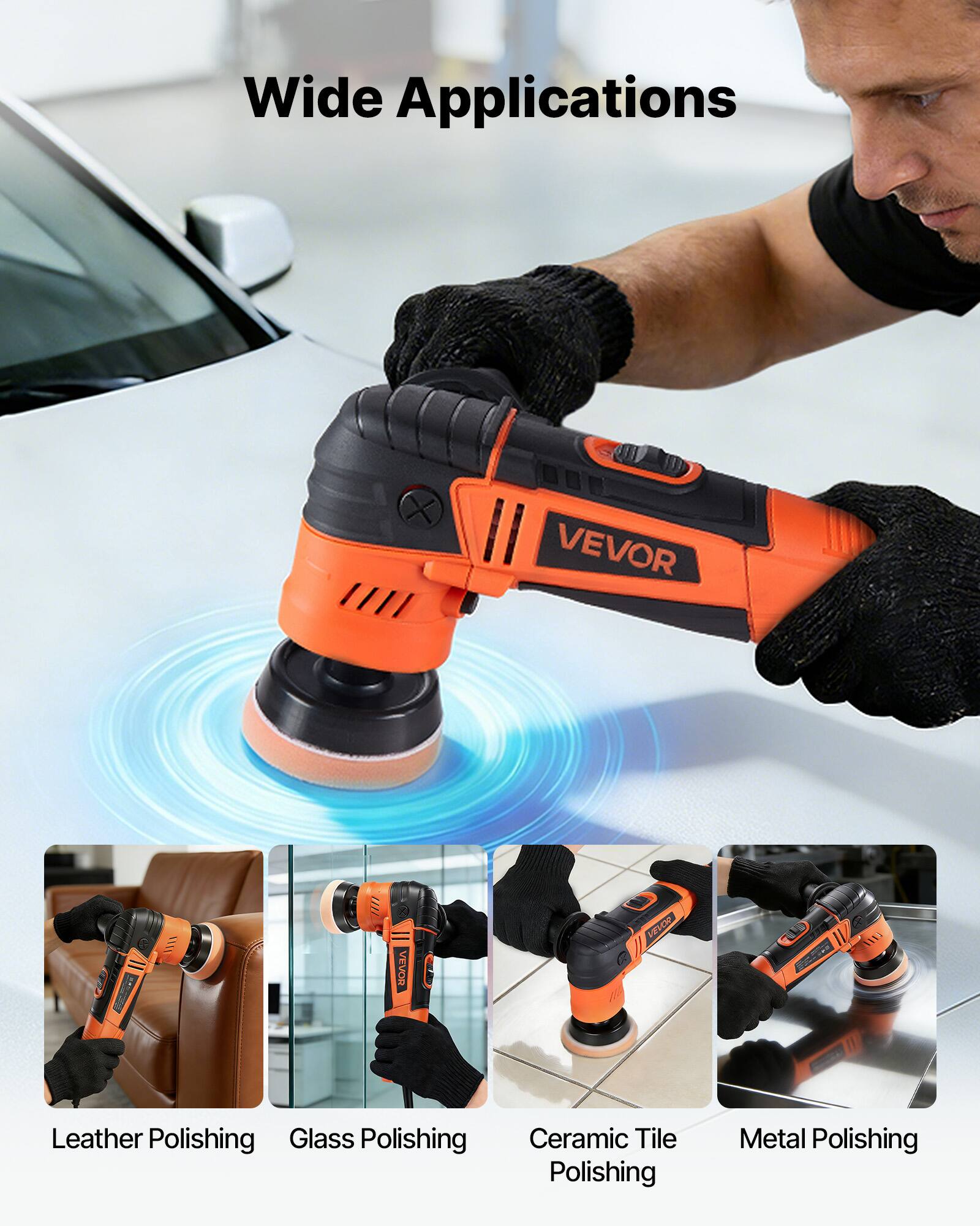 Wide Applications

VEVOR HOS C 111D

- Leather Polishing
- Glass Polishing
- Ceramic Tile Polishing
- Metal Polishing