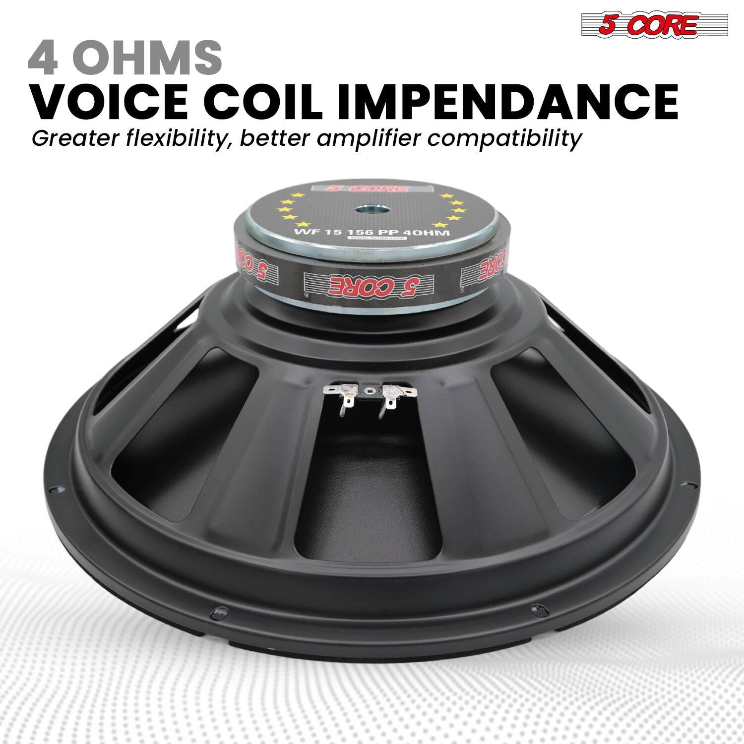 5 CORE 4 OHMS VOICE COIL IMPENDANCE Greater flexibility, better amplifier compatibility WF 15 150 PP 40HM