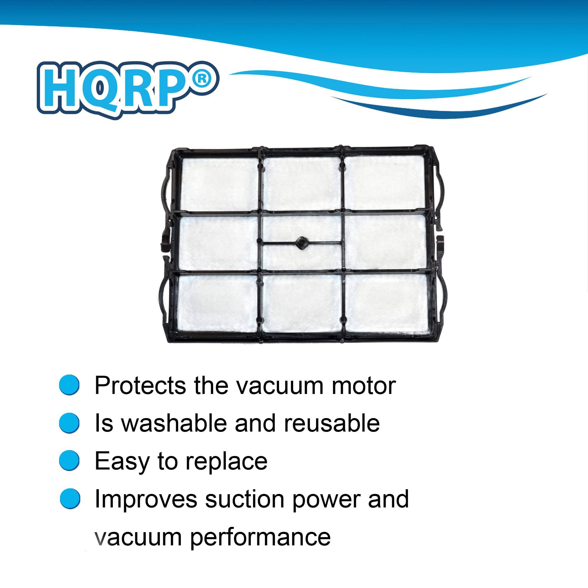 HQRP Protects the vacuum motor  
Is washable and reusable  
Easy to replace  
Improves suction power and vacuum performance