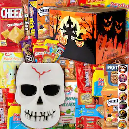 Paradigms Interiors - Assorted Pumpkin Bucket Filled With Candies Snacks Cookies And More For Family Friends - Skull Bucket