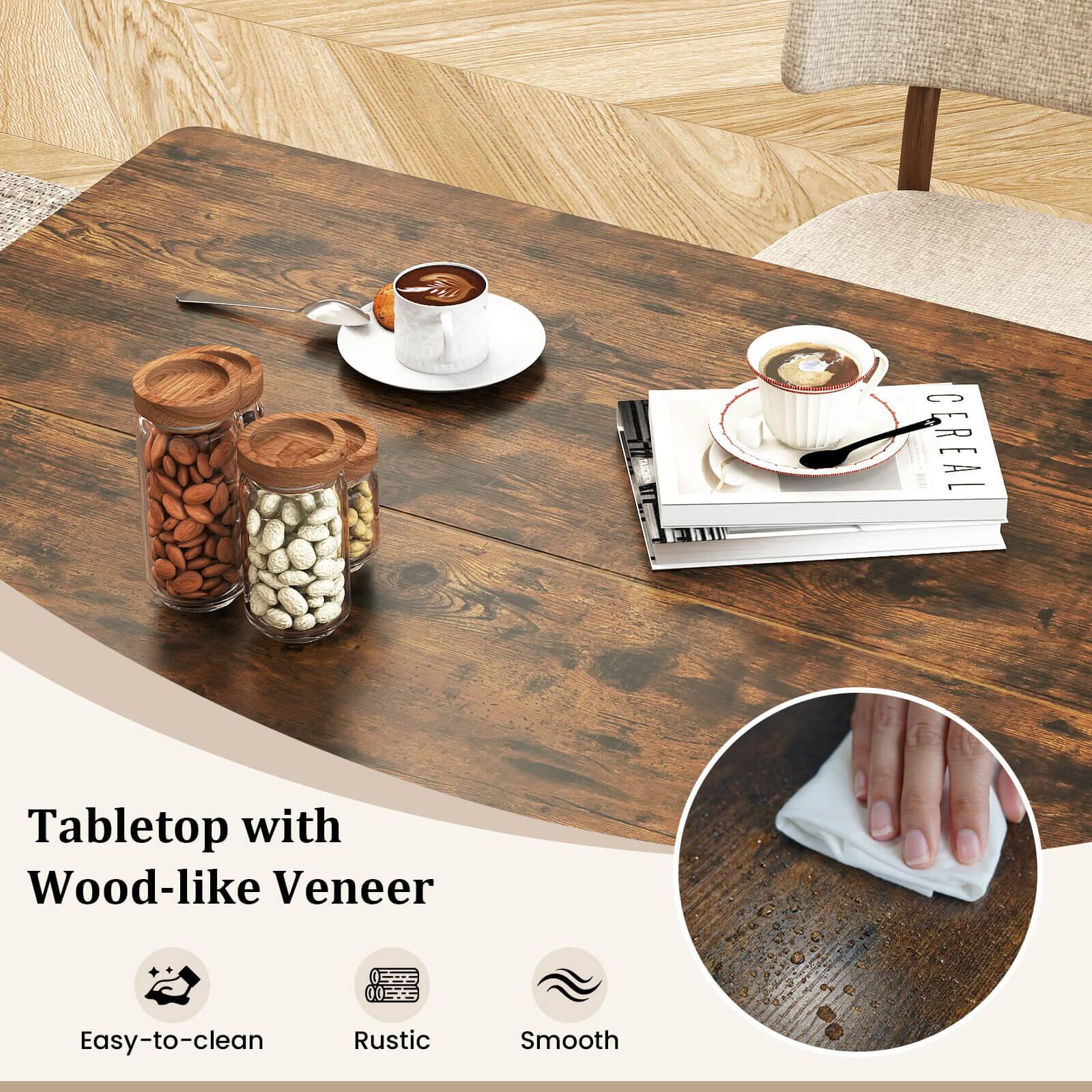 Tabletop with Wood-like Veneer  
Easy-to-clean  
Rustic  
Smooth