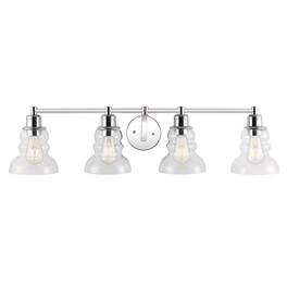 Jonathan Y - Manhattan Vintage 35.5" 4-Light Metal/Glass Industrial Rustic LED Vanity - Chrome