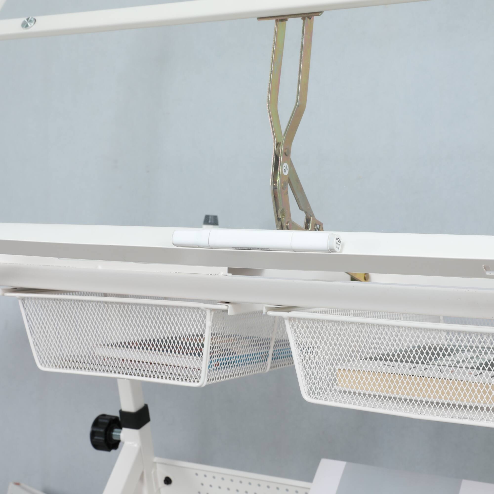 Alt View 4. GOODSILO - Adjustable Tempered Glass Drafting Table with Stool - Height and Angle Adjustable Workspace for Artists and Designers - White.