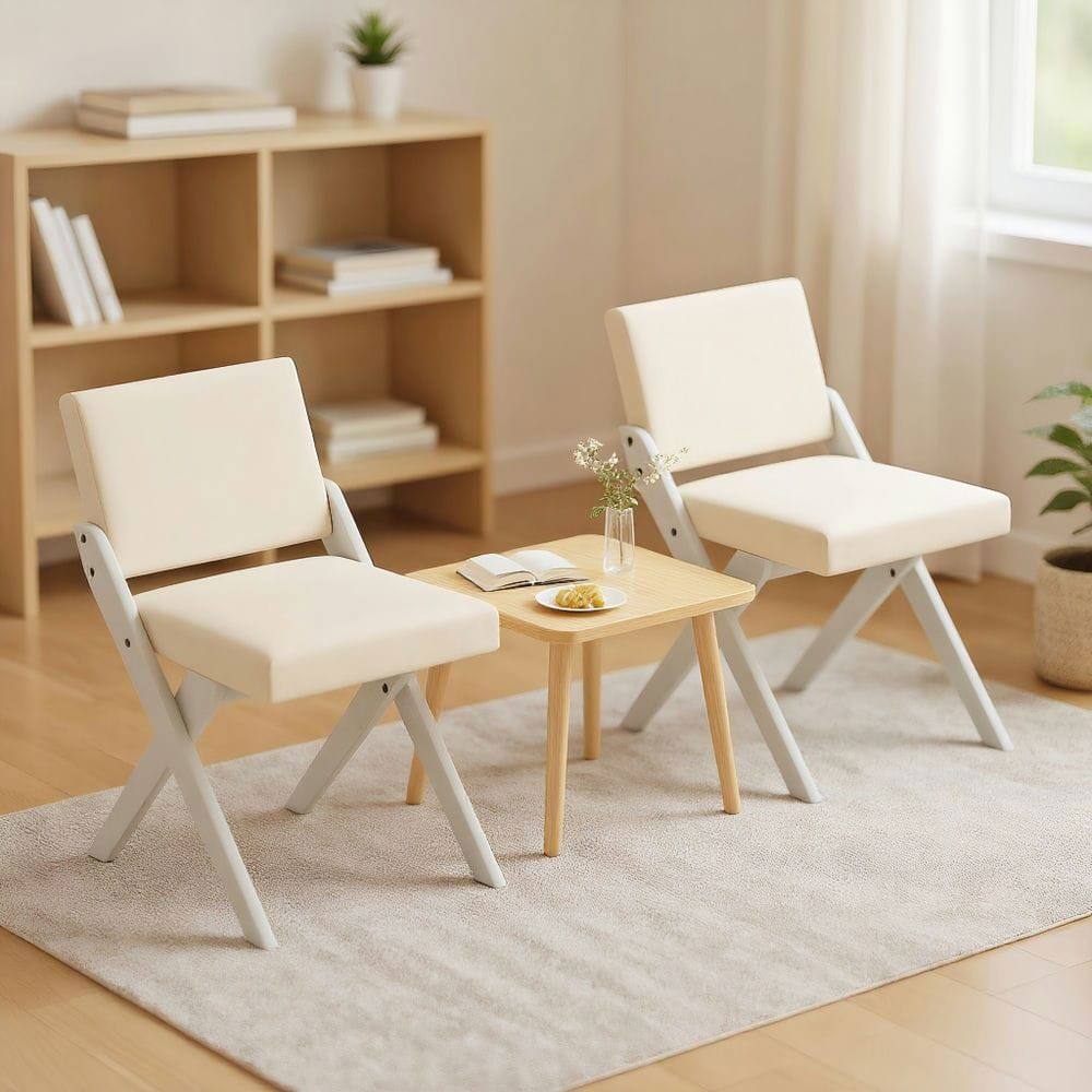 Kadyn - Set of 2 Wooden Dining Chairs with Padded Cushions and Solid Rubberwood Frame for Kitchen, Finish - White