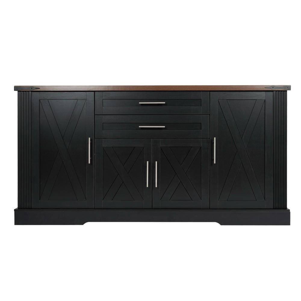 Alt View 9. Kadyn - 63" Farmhouse Barn Door Cabinet with 2 Drawers and Adjustable Shelves - Black - Black.