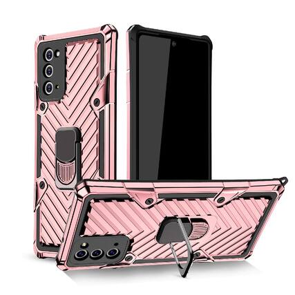 Front. Reiko - Kickstand Anti-Shock And Anti Falling Case For Samsung Galaxy Note 20 In Rose Gold - Rose Gold.