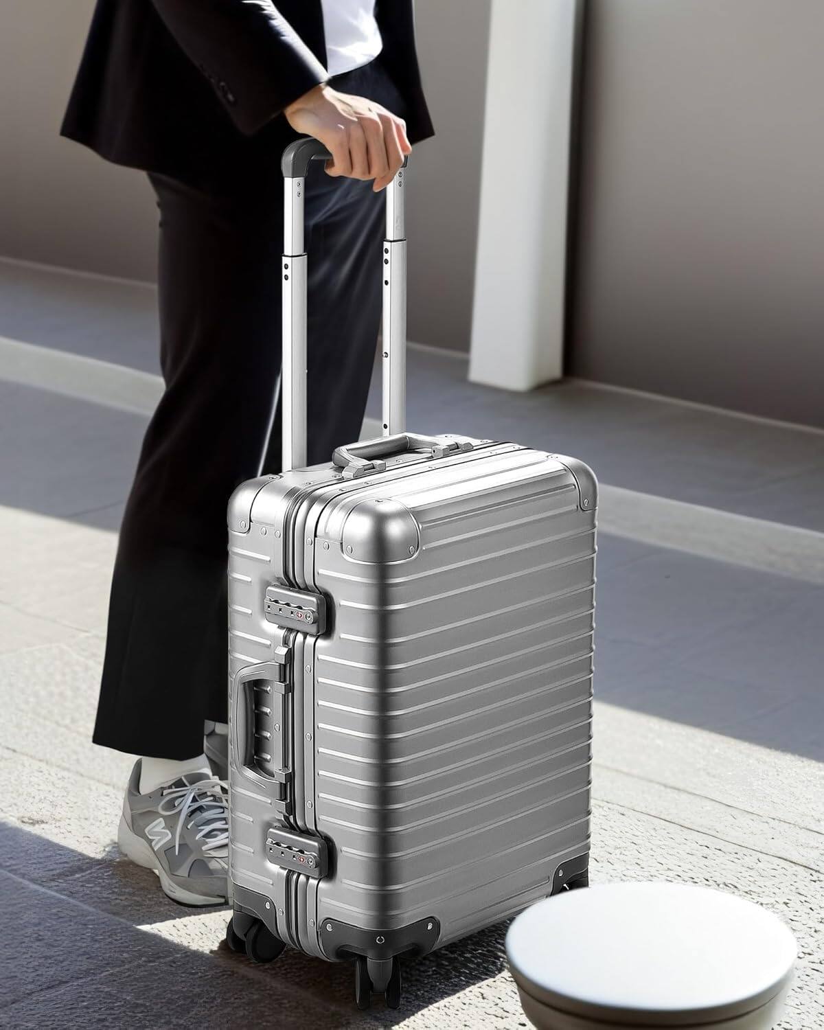 Angle. LUGGEX - LUGGEX All Aluminum Carry On Luggage with Wheels,Zipperless Hardshell Suitcase with TSA Lock - LX-ZX - silver.