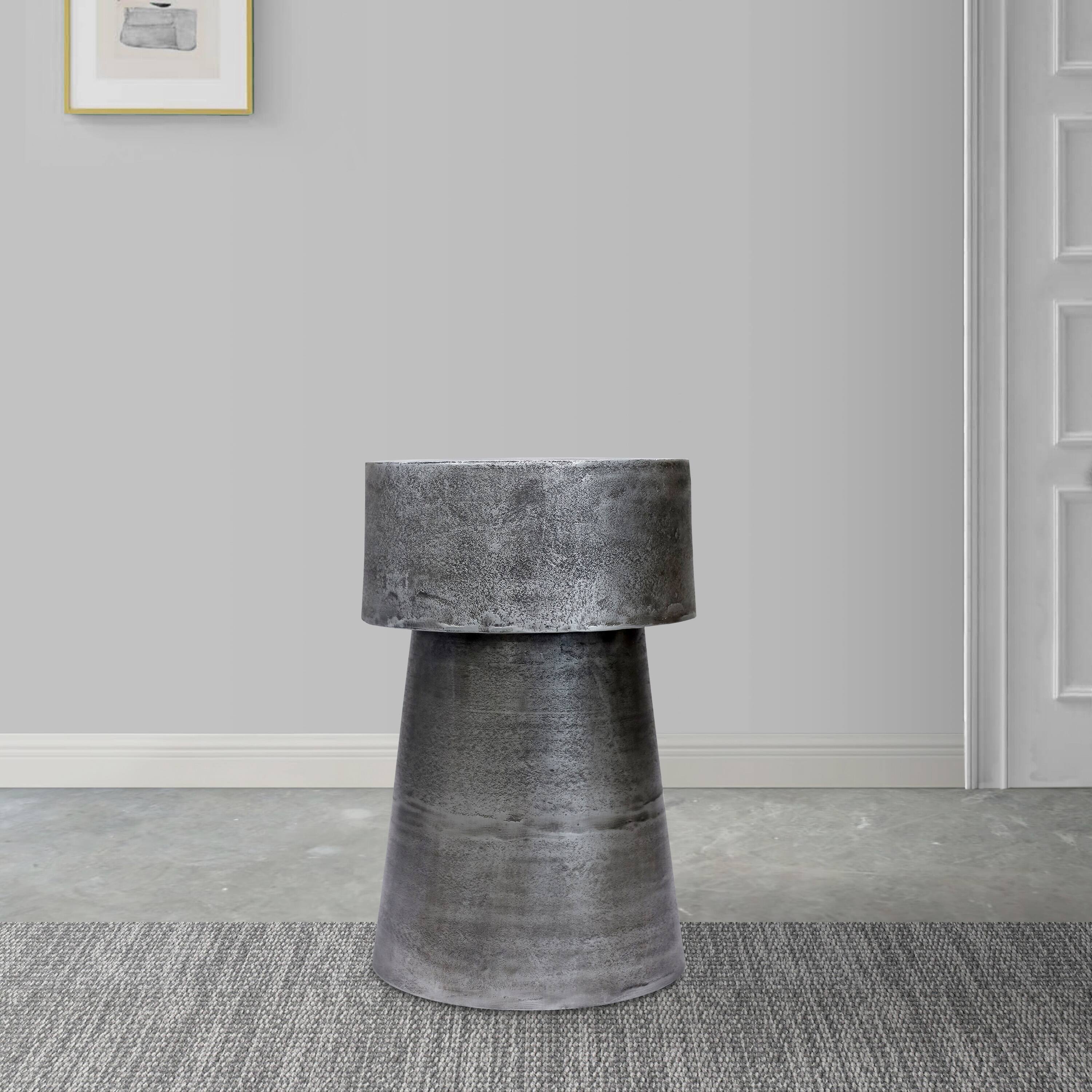 Alt View 8. Manhattan Lane - Vintage Accent Side Table, 15.5 Inch Round, Antique Silver Cast Aluminum Drum Base - Antique Silver.