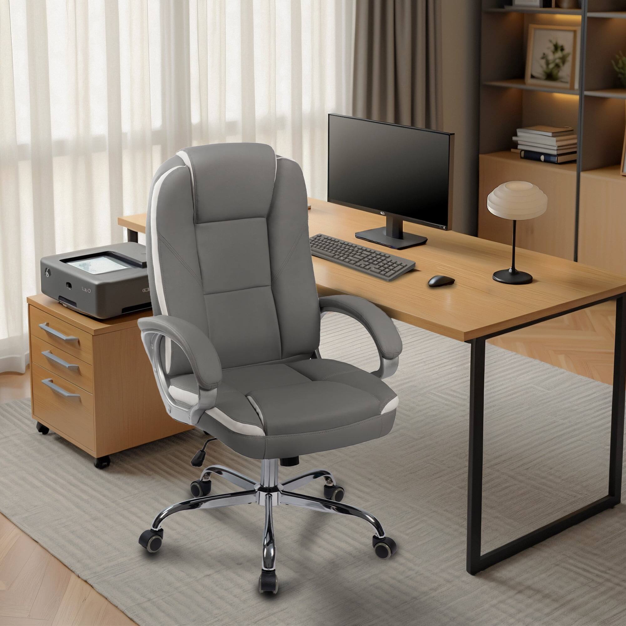 Alt View 4. Neo Chair - Ergonomic Gaming Office Chair High Back Adjustable PU Leather Lumbar Support Swivel Rolling Wheels Executive Task Chair - 2. Gray.