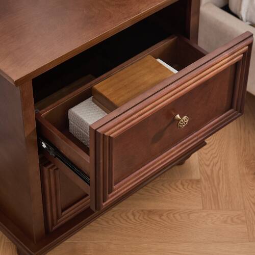 Alt View 2. LUCKY ONE - 22.9" Mid Century Nightstand with Charging Station 2 Drawers USB - Walnut.