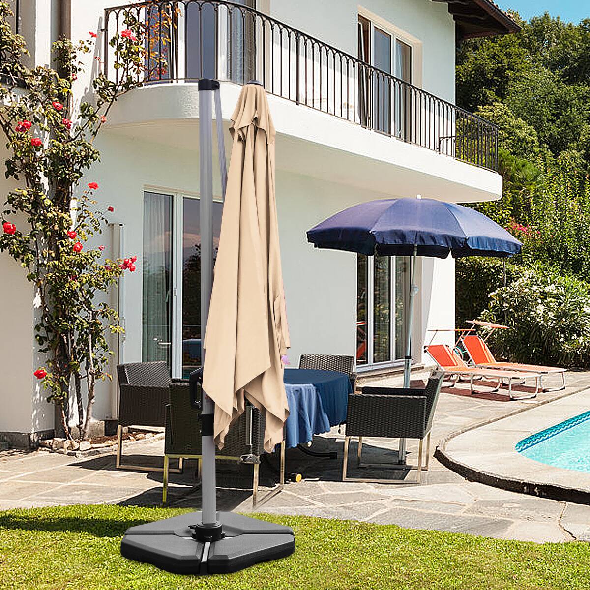 Alt View 7. Costway - 4PCS Cantilever Offset Umbrella Base Weight Sand 195lbs Stable Water Filled - Black.