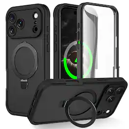 Dteck - Magnetic for Apple iPhone 18 Pro Max Case with Screen Protector, Translucent Matte Back Shockproof Full Body Phone Cover - Black