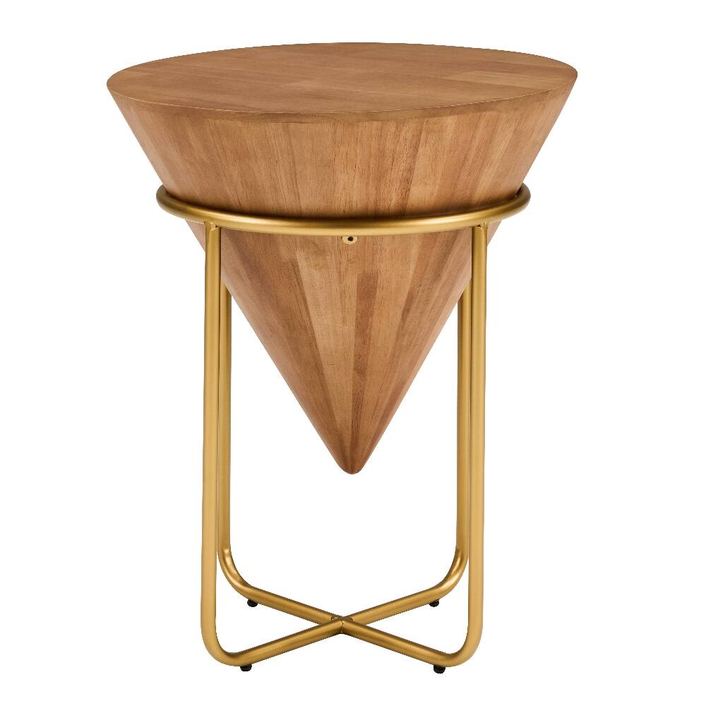 Alt View 3. Loheer - Loheer Wood and Gold Side Table Round Accent Table Cone Shaped - Brown/Gold.