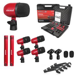 5 CORE - Drum Microphone Kit 7Pc All Metal Drummer Mics Tom/Snare & Cymbals Wired Instrument Drums Set - Red