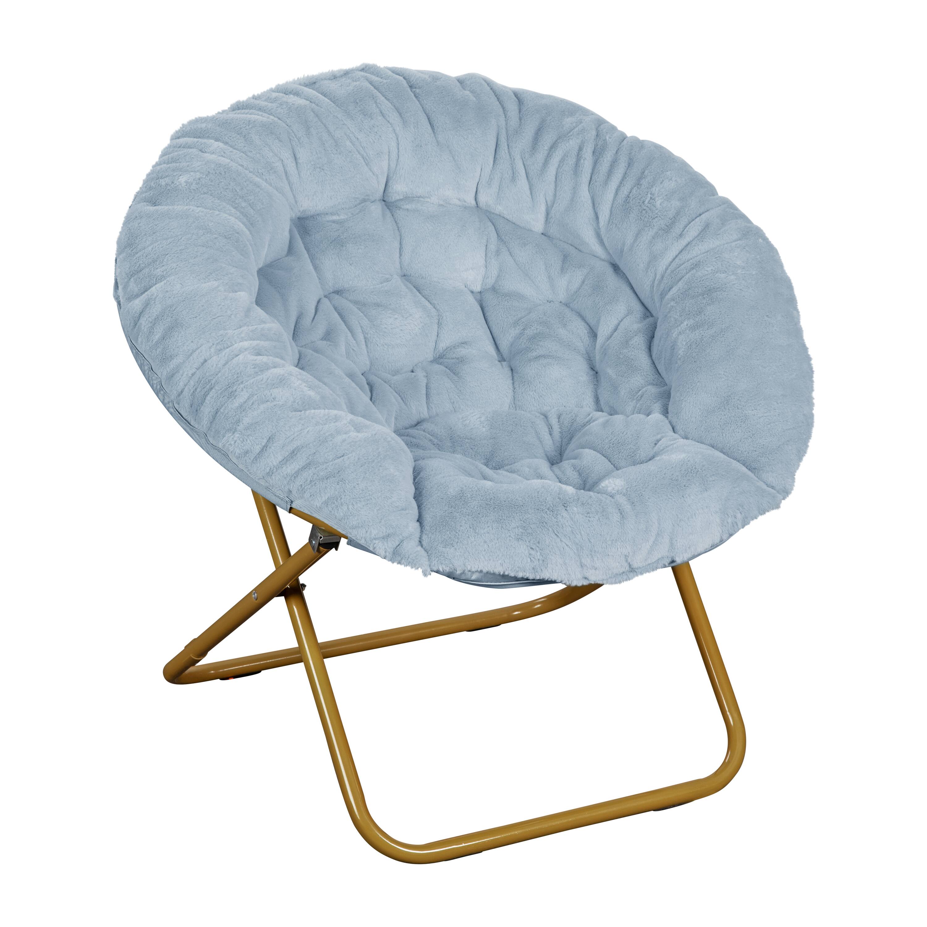 Alt View 7. Emma + Oliver - Ersa Oversize Folding Saucer Moon Chair and Ottoman for Dorm and Bedroom with Steel Frames - Aqua Fabric/Soft Gold Frame.