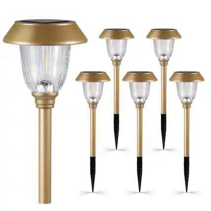 Front. Dazzed Corner - Solar Pathway Lights Outdoor Waterproof 6 Pack, Stainless Steel Landscape Lights - Bronze.