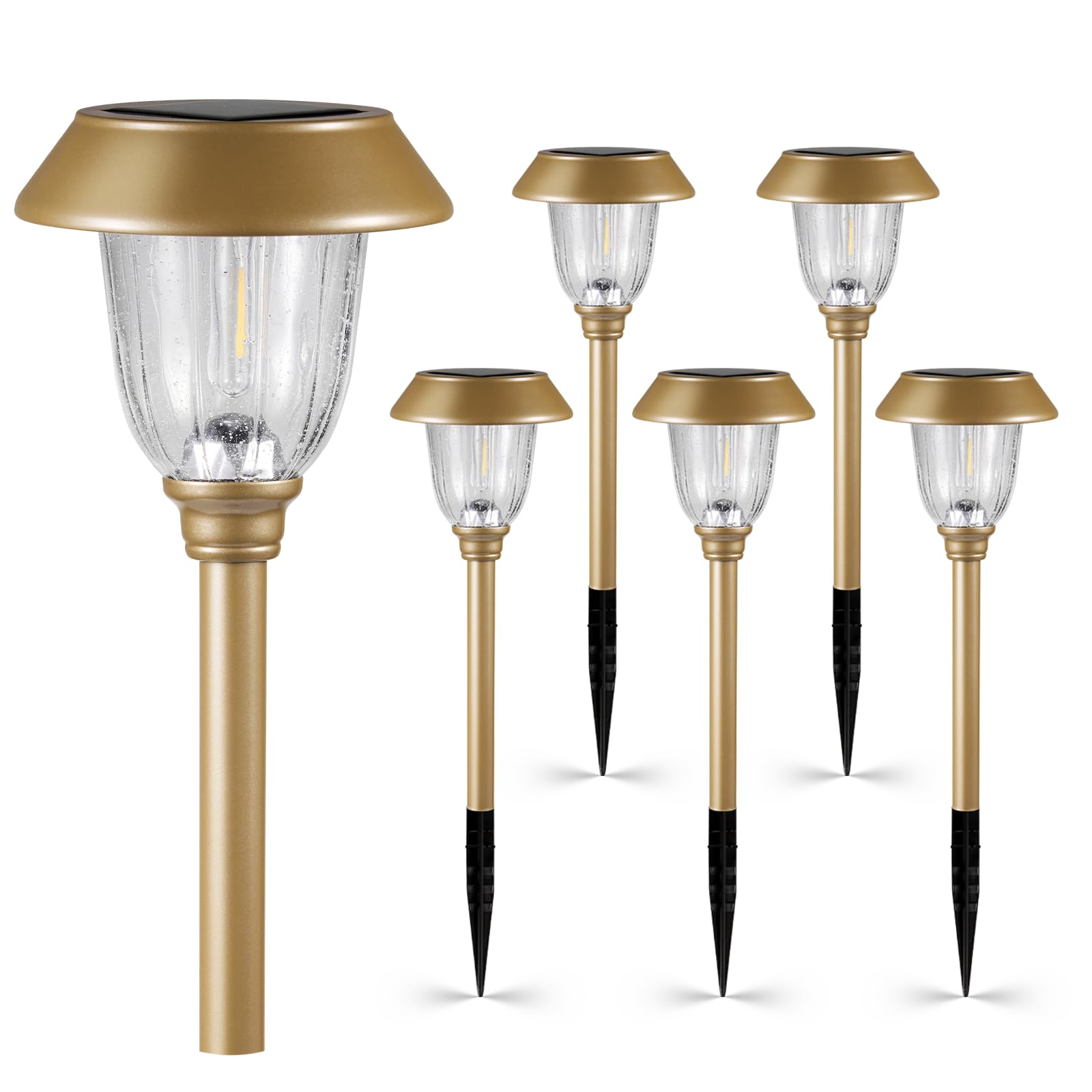 Front. Dazzed Corner - Solar Pathway Lights Outdoor Waterproof 6 Pack, Stainless Steel Landscape Lights - Bronze.