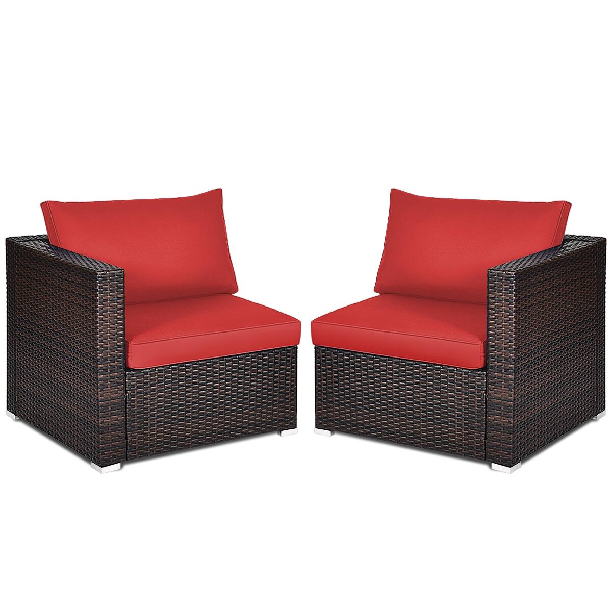 Alt View 7. Gymax - Gymax 4PCS Rattan Corner Sofa Set Patio Outdoor Furniture Set w/ Red Cushions - as pic.