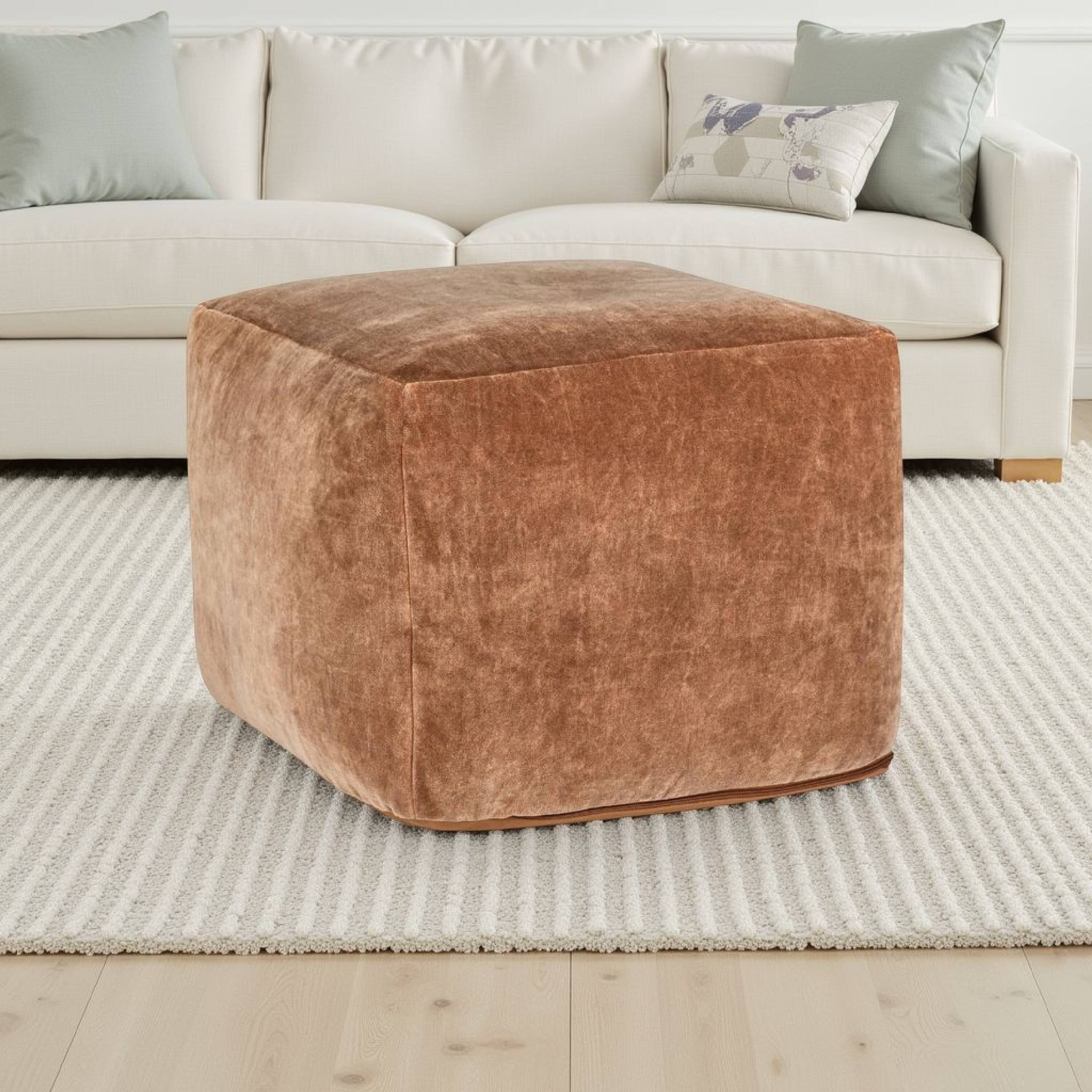 Alt View 2. Manhattan Lane - Square Ottoman Pouf, 18 Inch, Vintage Orange Rust Velvet, Polyfill - Rust Orange.