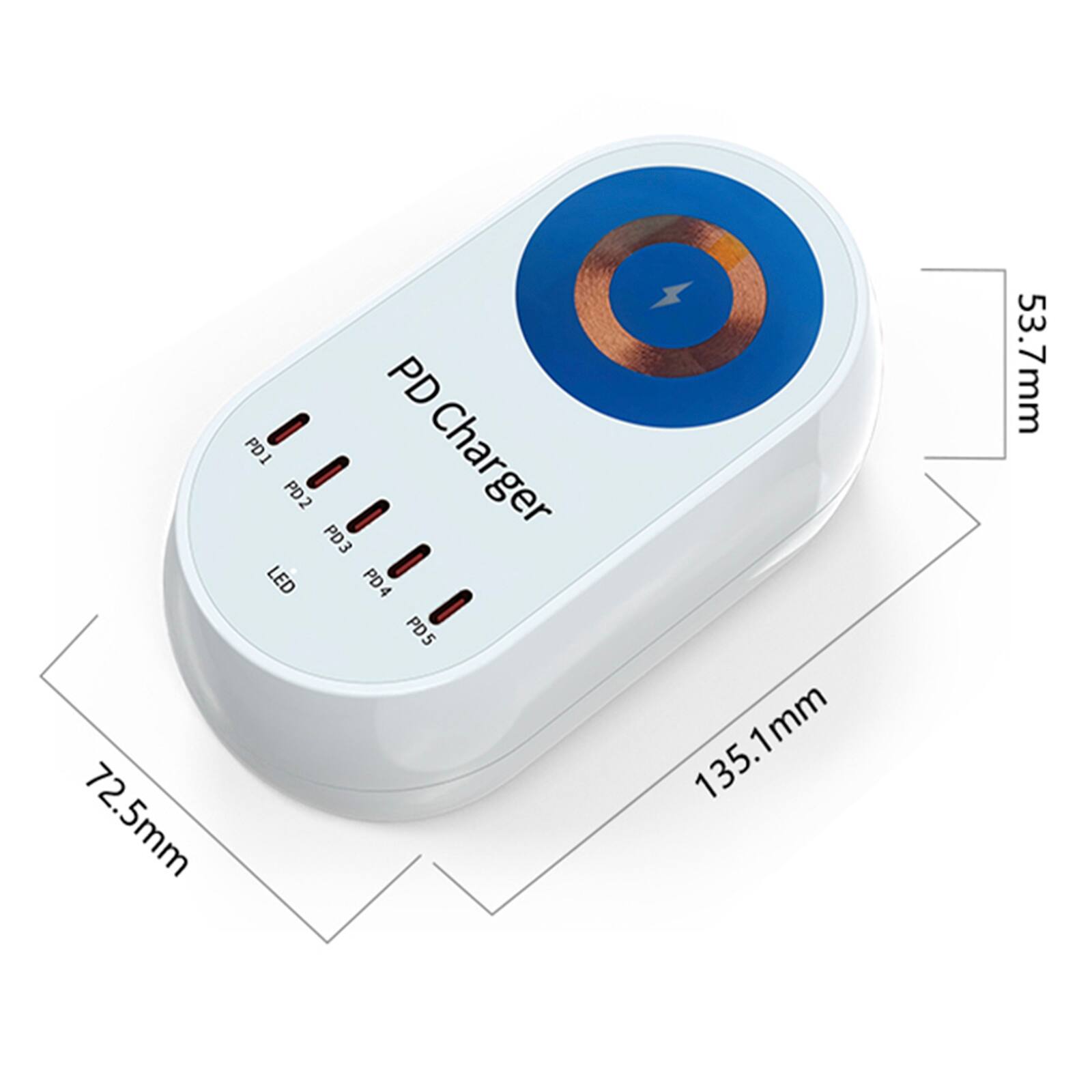 PD Charger  
PD1 PD2 PD3 LED PD4 PD5  
72.5mm 135.1mm 1mm 53.7mm