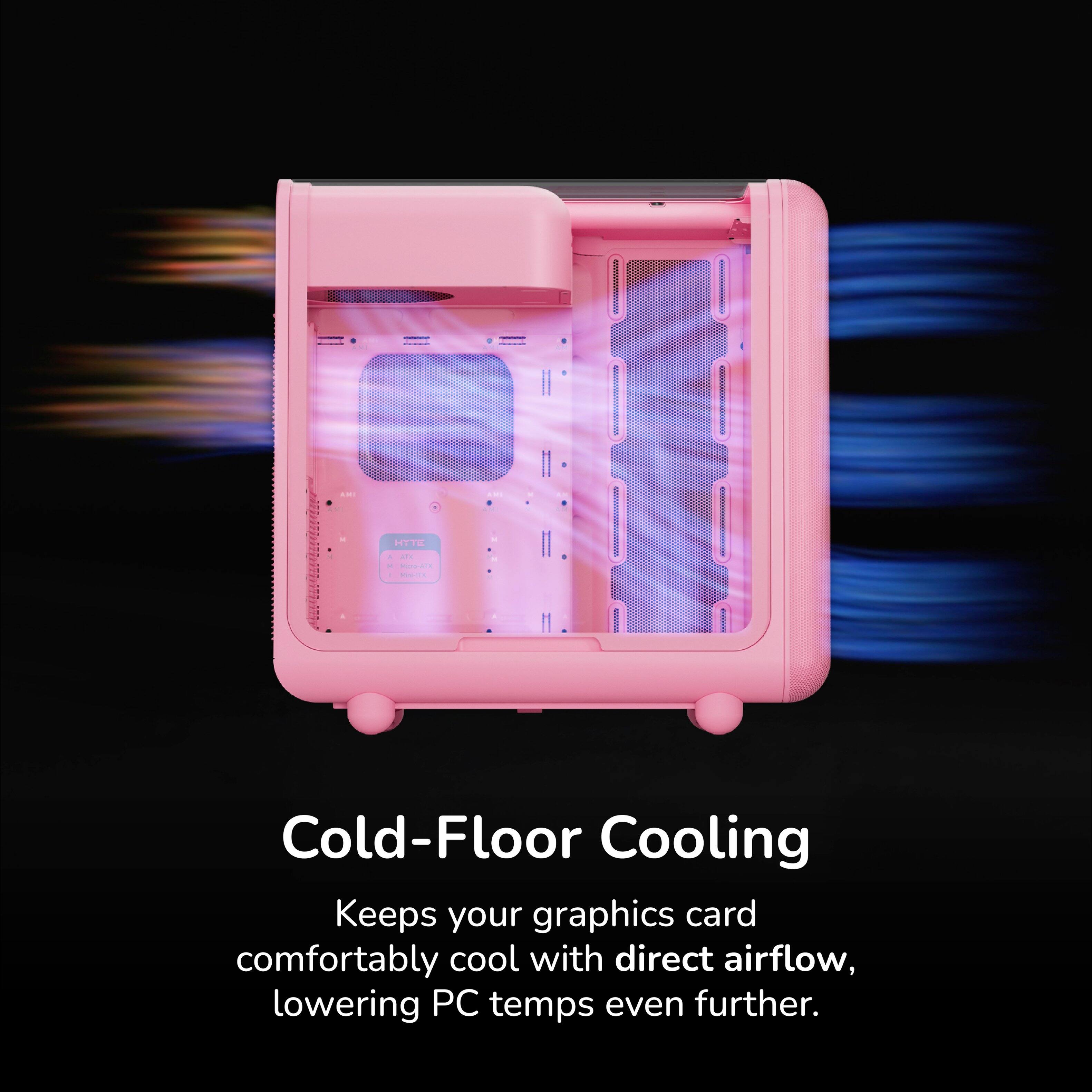 I SYTE - - d  - - Cold-Floor Cooling Keeps your graphics card comfortably cool with direct airflow, lowering PC temps even further.