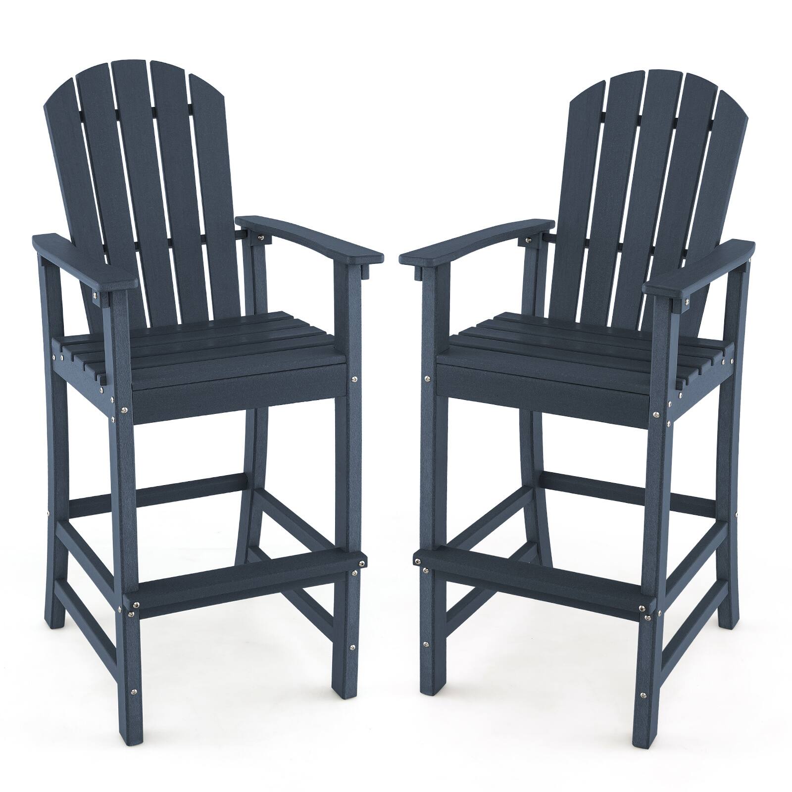 Front. Gymax - Gymax Set Of 2 Outdoor HDPE Bar Height Stool Patio Tall Chair Armrest Footrest All Weather Navy - Navy.