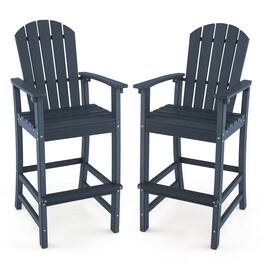 Gymax - Set Of 2 Outdoor HDPE Bar Height Stool Patio Tall Chair Armrest Footrest All Weather - Navy