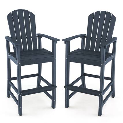 Front. Gymax - Gymax Set Of 2 Outdoor HDPE Bar Height Stool Patio Tall Chair Armrest Footrest All Weather Navy - Navy.