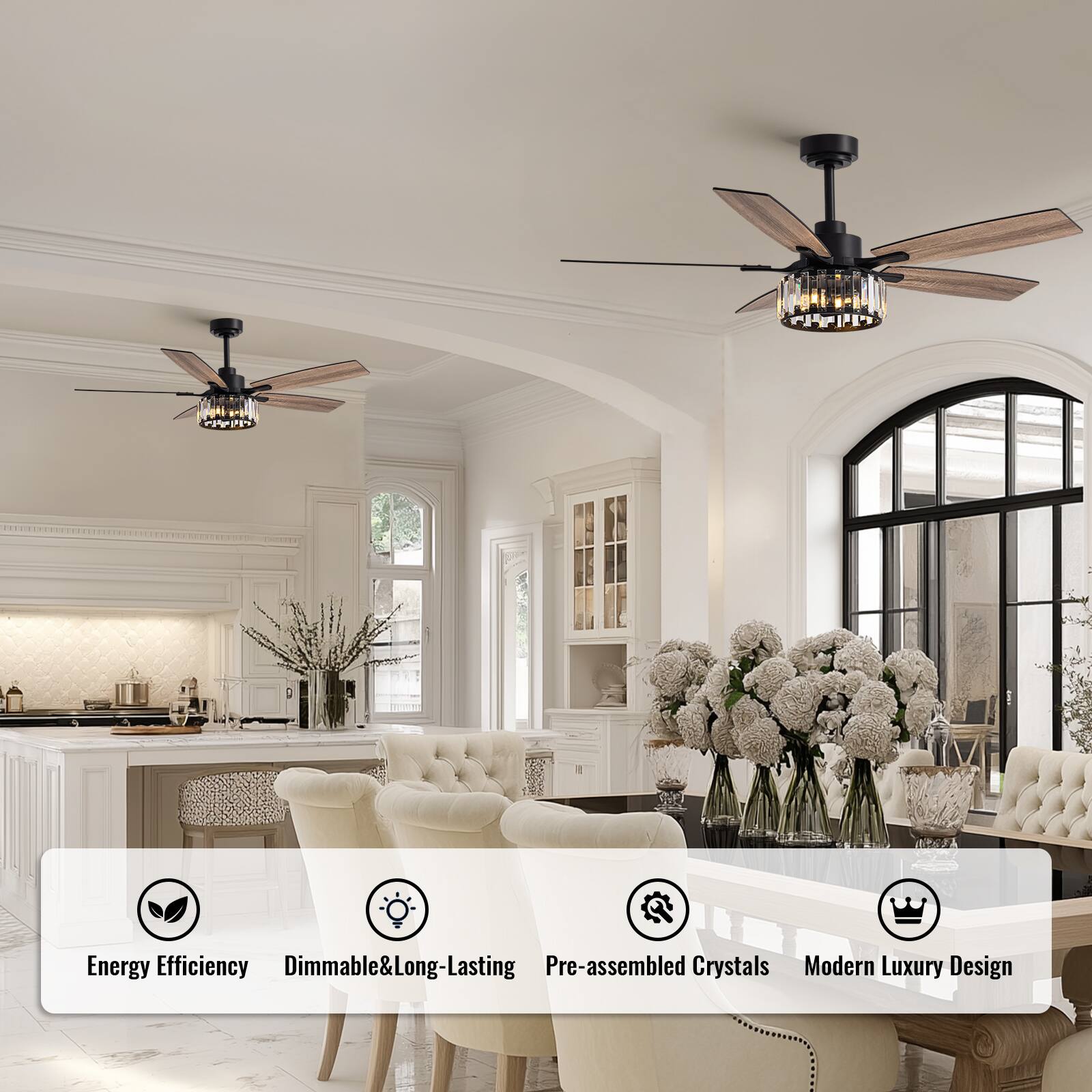 Energy Efficiency  
Dimmable & Long-Lasting  
Pre-assembled Crystals  
Modern Luxury Design